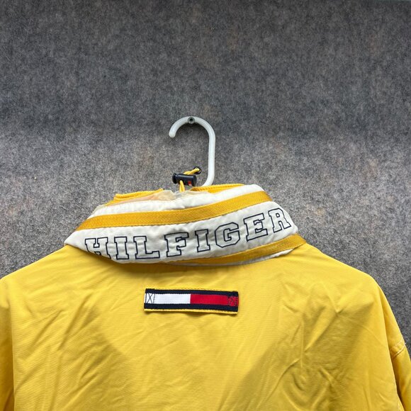 Vintage Tommy Hilfiger Jacket Men Large Yellow ColorBlock Windbreaker Hooded 80s - Picture 10 of 12